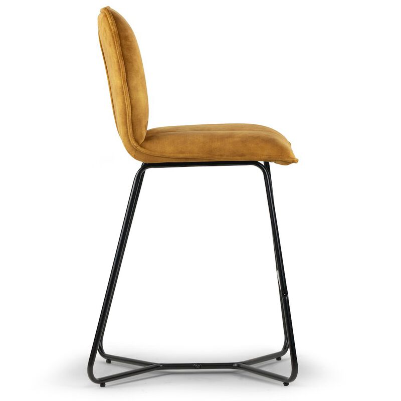 Glamour Home Set of 2 Avent Capuccino Brown Fabric Counter Stool with Black Metal Legs