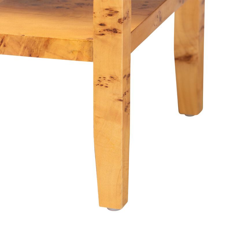 bali & pari Ghina Modern and Contemporary Natural Light Mappa Burl Wood 1 Drawer Nightstand