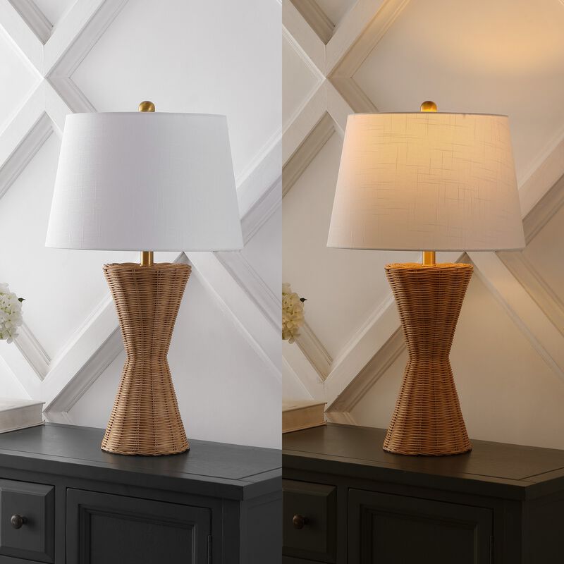 Laura Coastal Designer Iron/Rattan Wicker LED Table Lamp