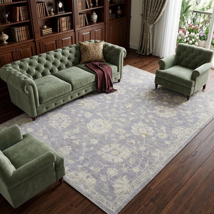 HomeRoots 8' X 10' Gray and Ivory Floral Power Loom Area Rug