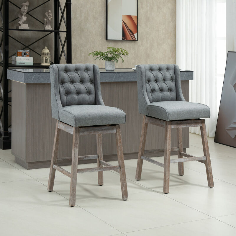 Hivvago Bar Height Dining Stools, Set of 2 with Tufted Seats image number 1