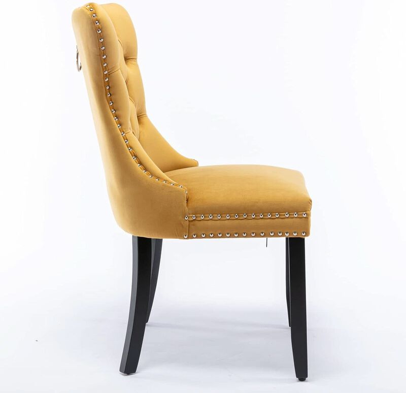 ShipItFurniture Velvet Dining Chairs Gold Finishing Collection Set - 2-Piece High-Back Tufted Velvet Side Chairs, Walnut Legs image number 7