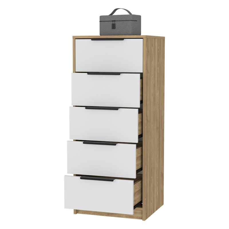 Kaia 5 Drawer Dresser, Vertical Dresser -White / Pine