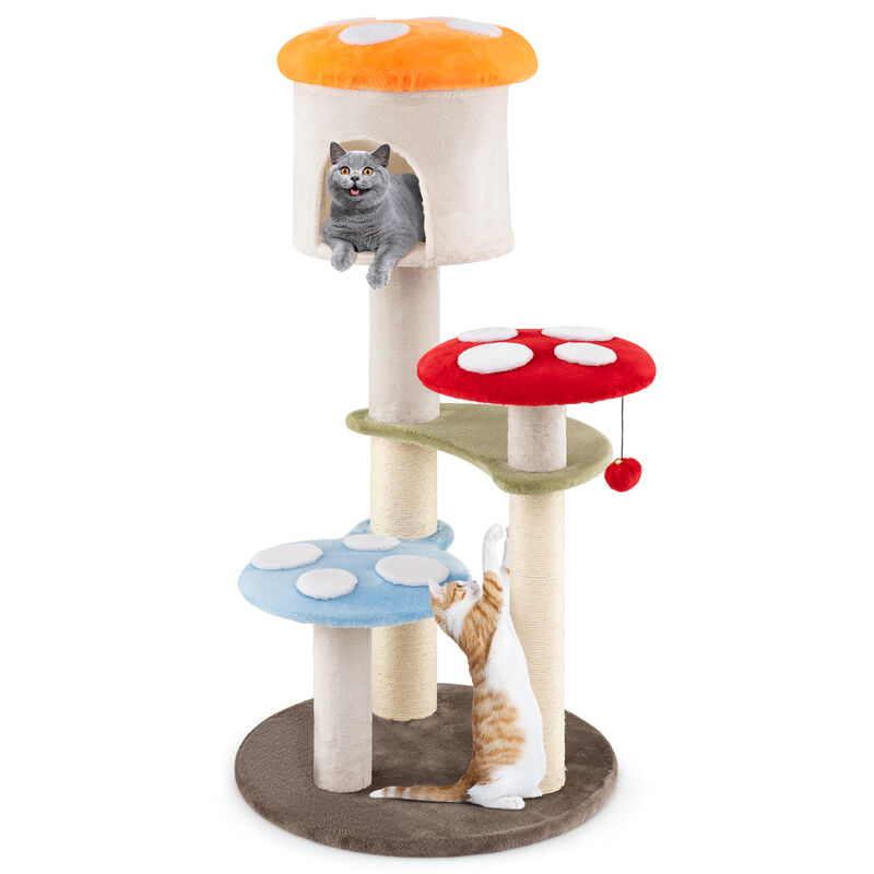 Cute Cat Tree with Mushroom Design, Top Condo & Durable Sisal Scratching Areas