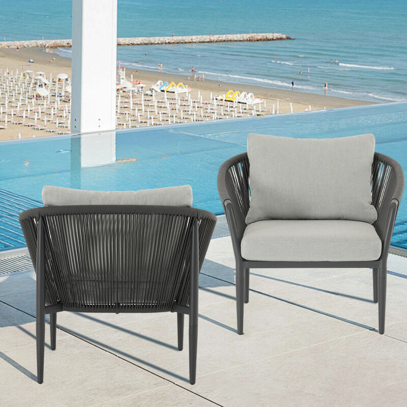Rust-Proof Rope Weave Outdoor Chair, Waterproof Cushion, Ergonomic Patio Seating image number 2