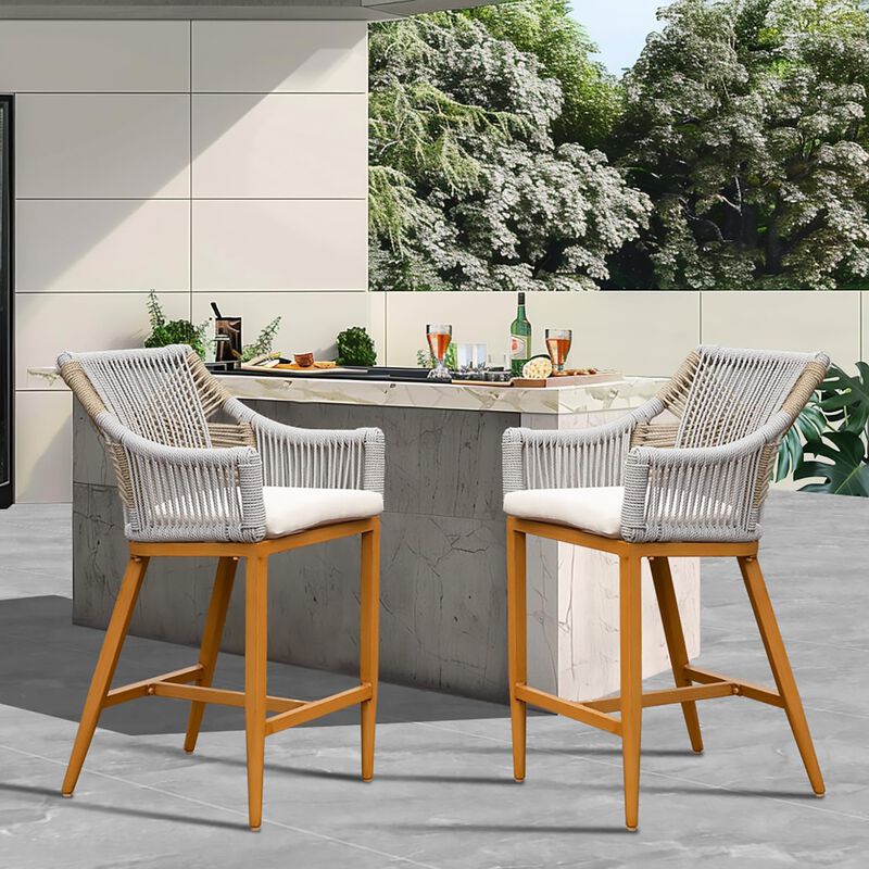 CLIHOME Modern Textilene Bohemian Style Counter Bar Chairs,Outdoor Patio Aluminum Tall Bar Chairs with Cushion(Set of 2) image number 1