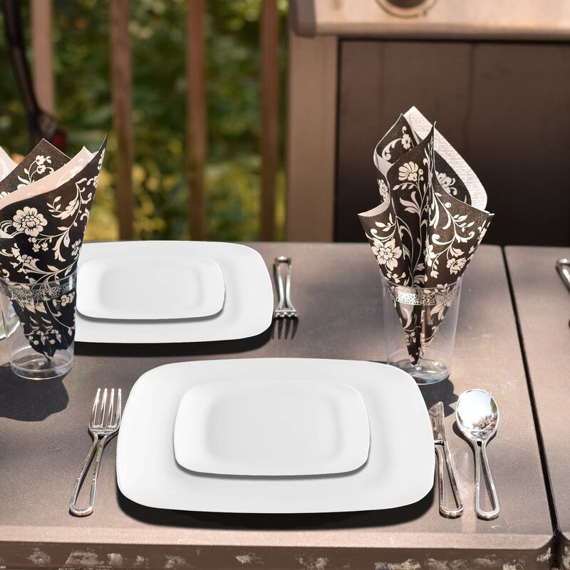 Solid White Flat Rounded Square Plastic Dinnerware Value Set (40 Sets) image number 1