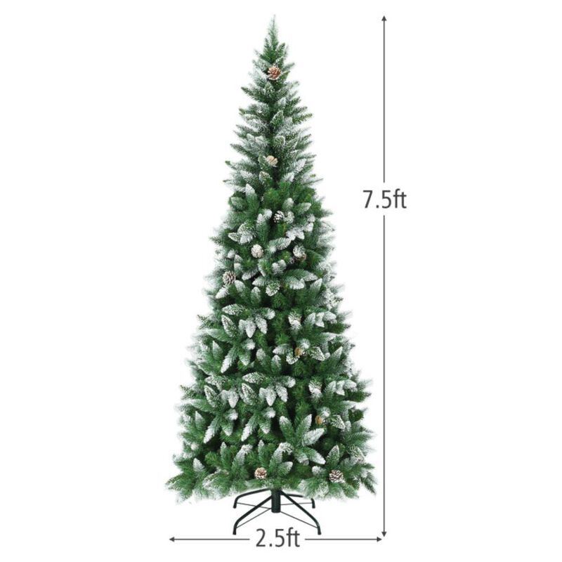 Hivvago 5/6/7.5 Feet Artificial Pencil Christmas Tree with Pine Cones