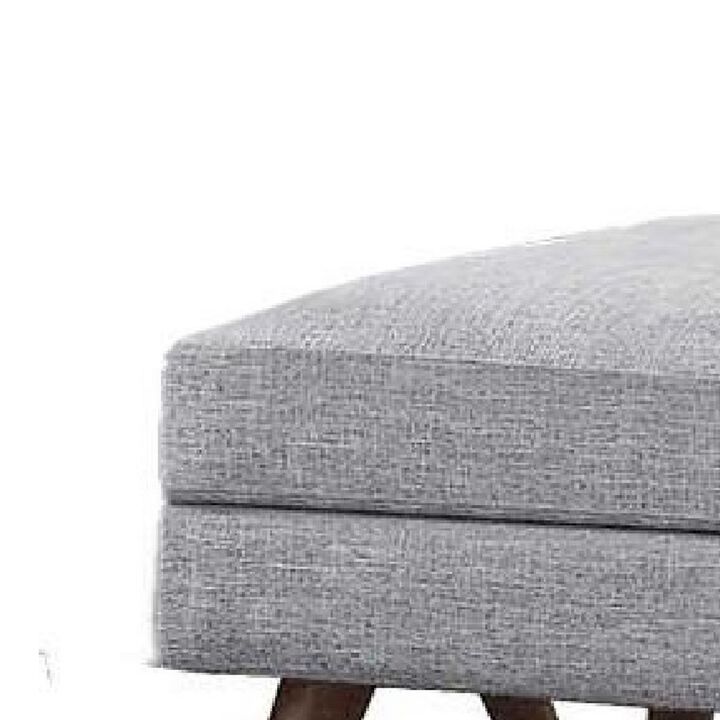 Fabric Upholstered Ottoman With Tappered Wooden Legs, Light Gray and Brown-Benzara
