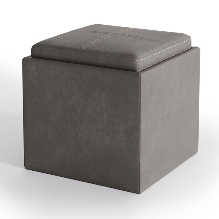 Simpli Home Rockwood Cube Storage Ottoman with Tray
