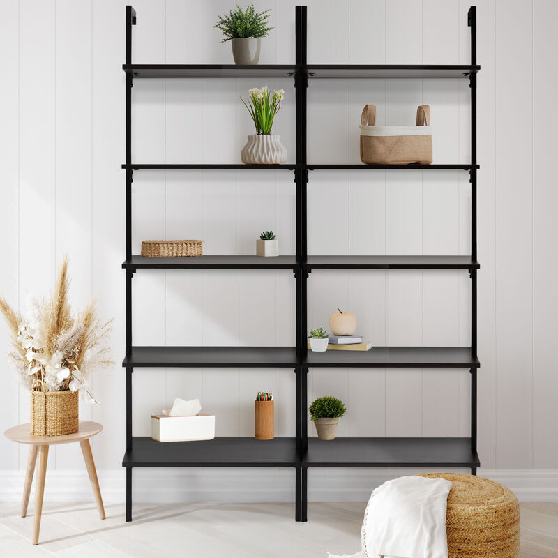 Madera  Industrial 5-Shelf Wood Wall-Mounted Open Ladder Bookcase