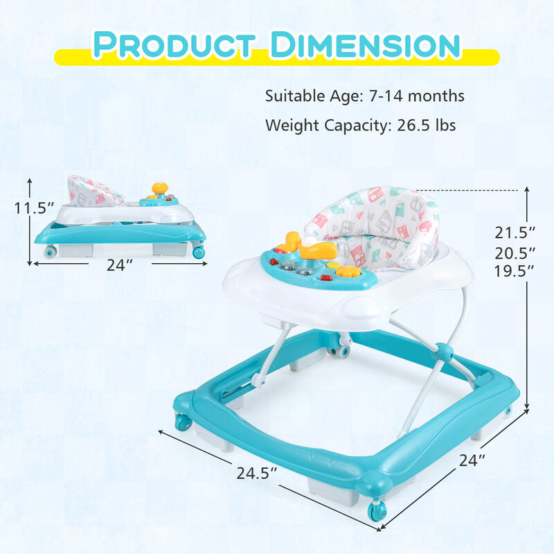 Adjustable Baby Walker with 3 Height Levels and Foldable Padded Seat image number 2