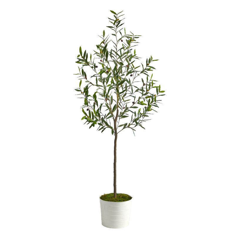 Hivvago 70 Inches Olive Artificial Tree in White Tin Planter