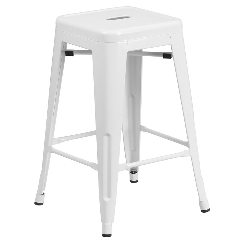 Flash Furniture Kai Commercial Grade 24" High Backless White Metal Indoor-Outdoor Counter Height Stool with Square Seat image number 0