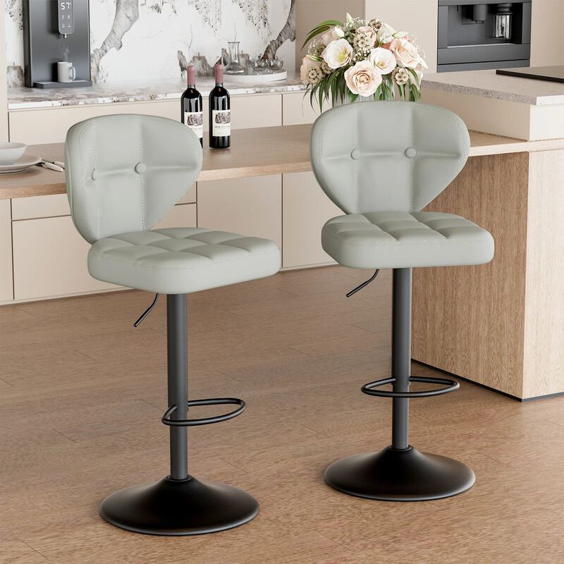 PU Leather Swivel Bar Stools Set of 2, Modern Hydraulic Adjustable Counter Height Stools, Steady Water Resistant Iron Frame 360&deg; Kitchen Island Chairs image number 1