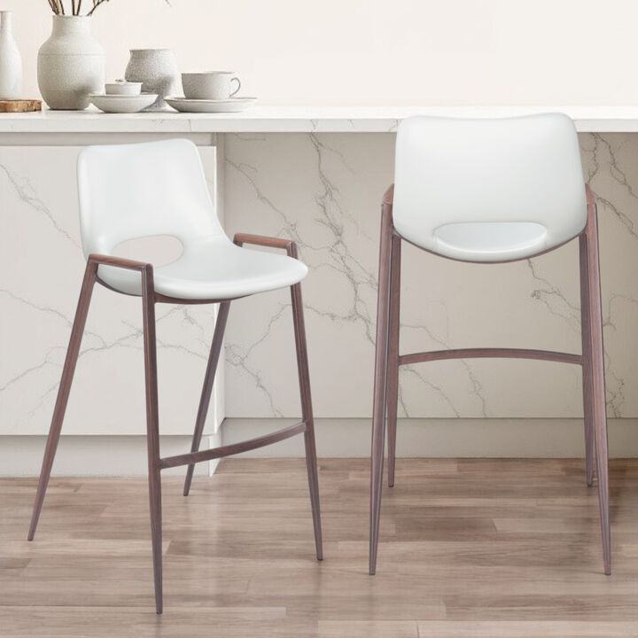 Hivvago Set of Two 29 Inch White And Brown Steel Low Back Bar Height Bar Chairs