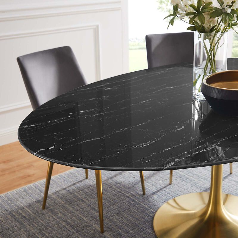 Modway - Lippa 78" Oval Artificial Marble Dining Table Gold Black