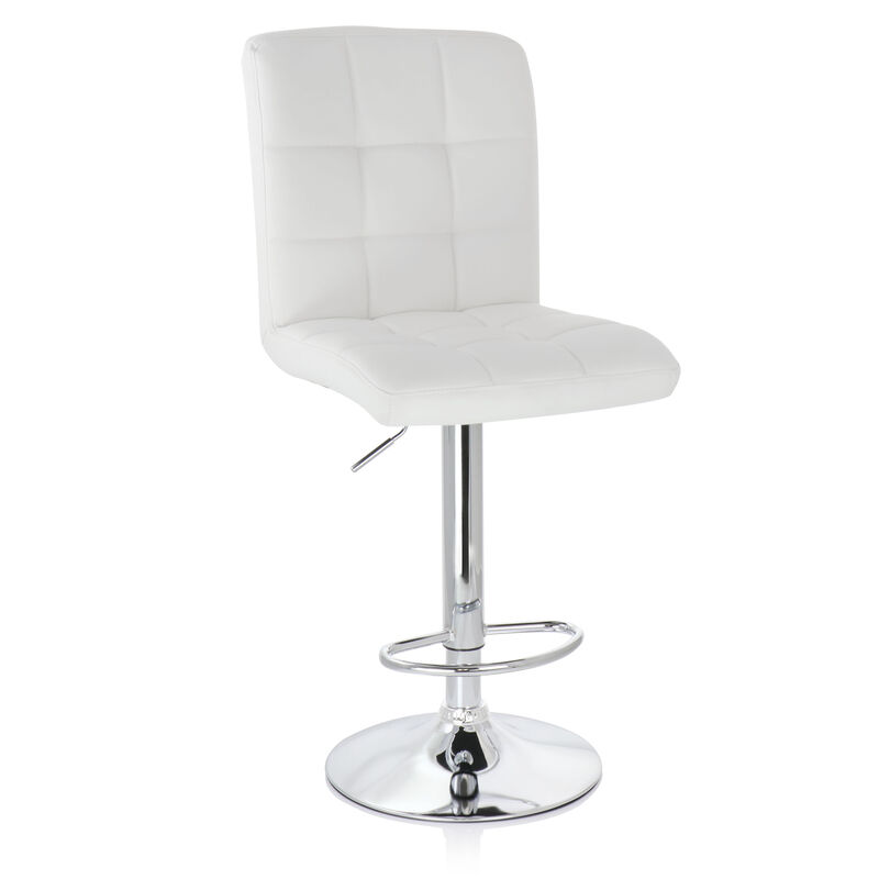 Elama 2 Piece Square Tufted Faux Leather Adjustable Bar Stool in White with Chrome Base