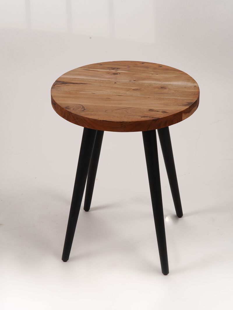 Handmade Eco-Friendly Vintage Acacia Wood & Iron Walnut Black Round Table 24"x20"x20" From BBH Homes