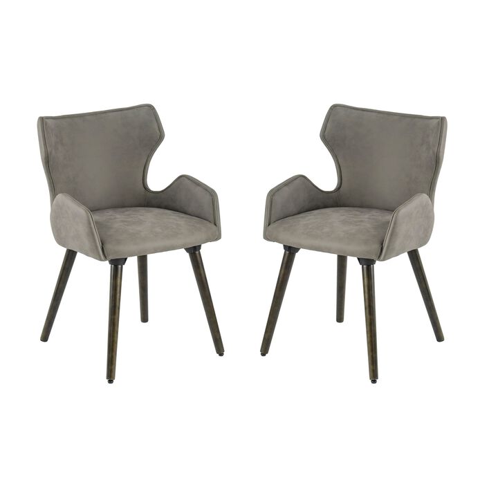 Rog 23 Inch Wood Dining Chair Set of 2, Wingback Seat, Gray and Brown - Benzara