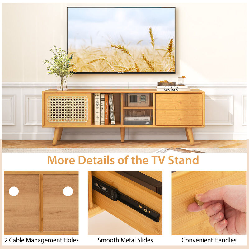 Bamboo TV Stand for TV up to 65 Inch-Natural