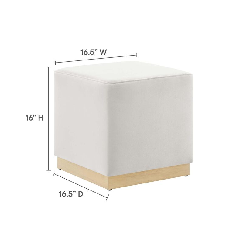 Modway Tilden 17 Inch Square Performance Velvet Upholstered Ottoman in Alabaster Natural - Small Ottoman Foot Rest with Rubberwood Plinth Base - Living Room Ottoman Side Table, image number 2