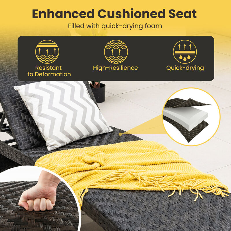 Set of 2 Folding Rattan Chaise Lounge with Adjustable Backrest image number 6