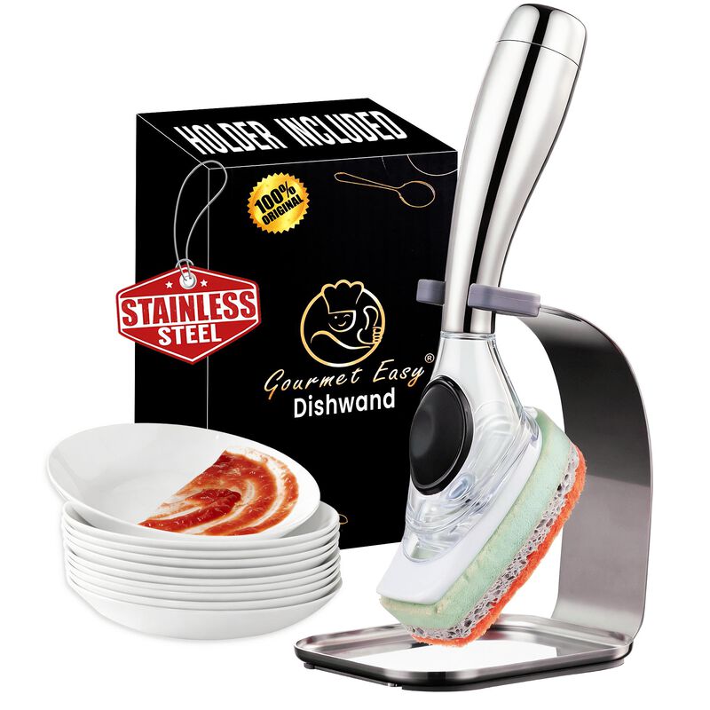 Gourmet Easy Dish Scrubber Stainless Steel Handle & Easy Storage Holder image number 0