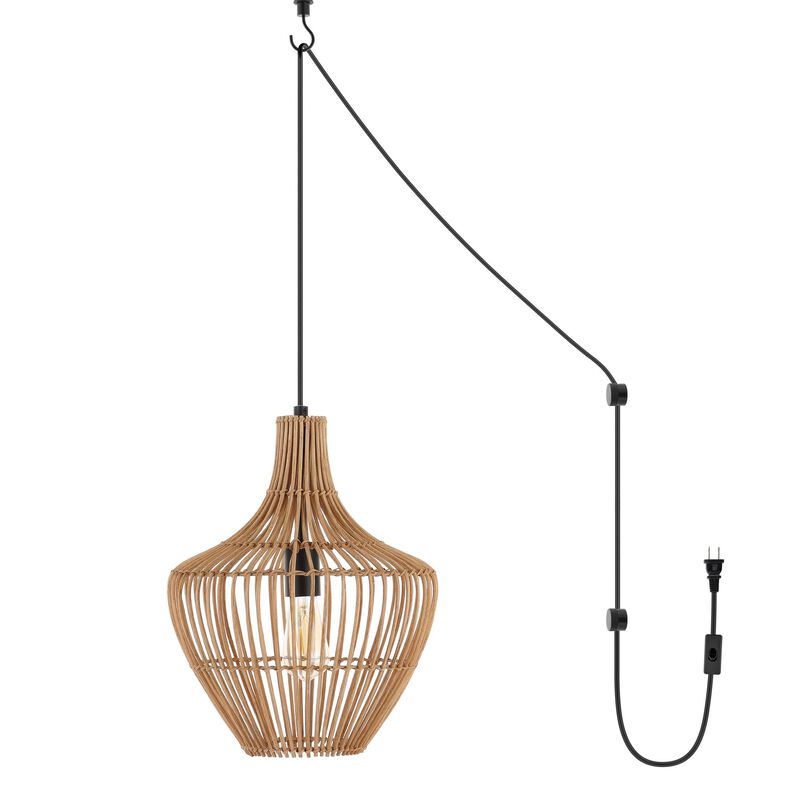 Lucas 1-Light Farmhouse Coastal Rattan 180" Cord Plug-In or Hardwired LED Pendant