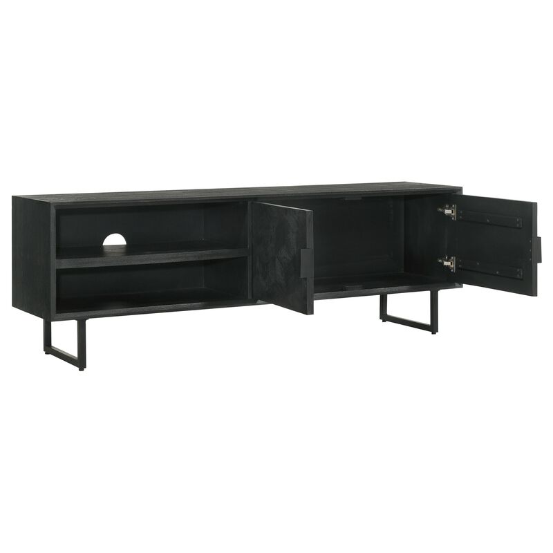 Marcel TV Media Entertainment Console,  2 Doors,  Charcoal Black, 70 Inch - Benzara