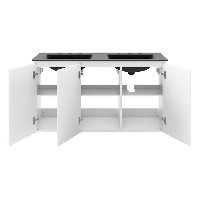 Modway Bryn 48" Wall-Mount Double Sink Bathroom Vanity in White/Black image number 2