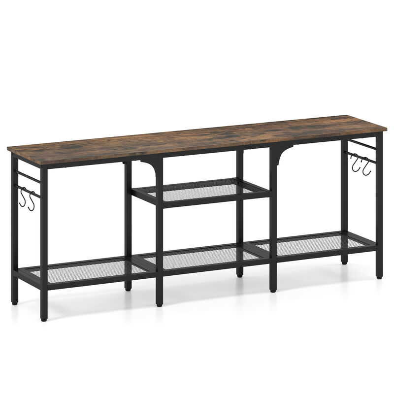 Modern TV Stand with Open Shelves and 4 Hooks Organizer image number 0