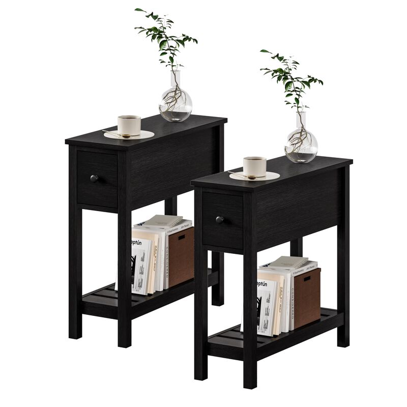 ChooChoo Narrow End Table, Small Side Table for Small Spaces, Slim End Table with Drawer, Narrow Nightstand Bedside Table for Li