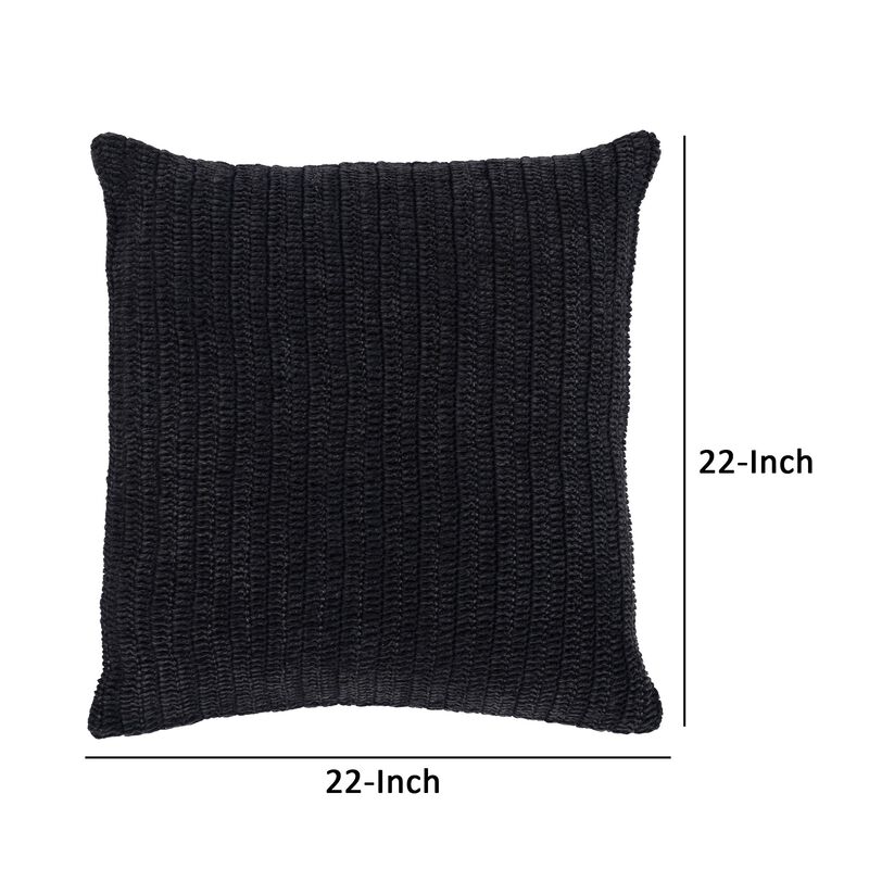 Rosie 22 Inch Square Accent Throw Pillow, Hand Knitted Designs, Black Linen-Benzara image number 5