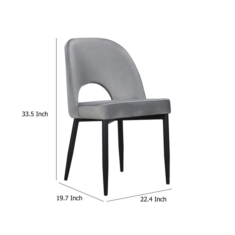 Koir Set of 2 Dining Chair, Gray Fabric, Cut Out Backrest, Black Legs