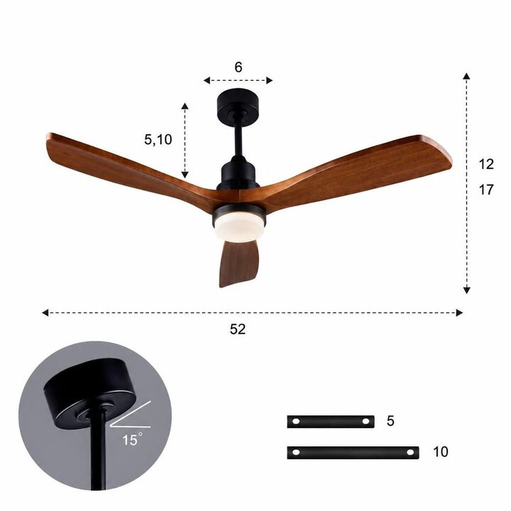 ELEMENT ACE 52 Inch Noiseless Reversible Ceiling Fan With Dimmable LED Lights And Remote Control For Indoor And Outdoor Living Spaces