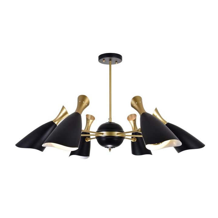 CWI Lighting Rolin 12 Light Down Chandelier With Matte Black & Satin Gold Finish