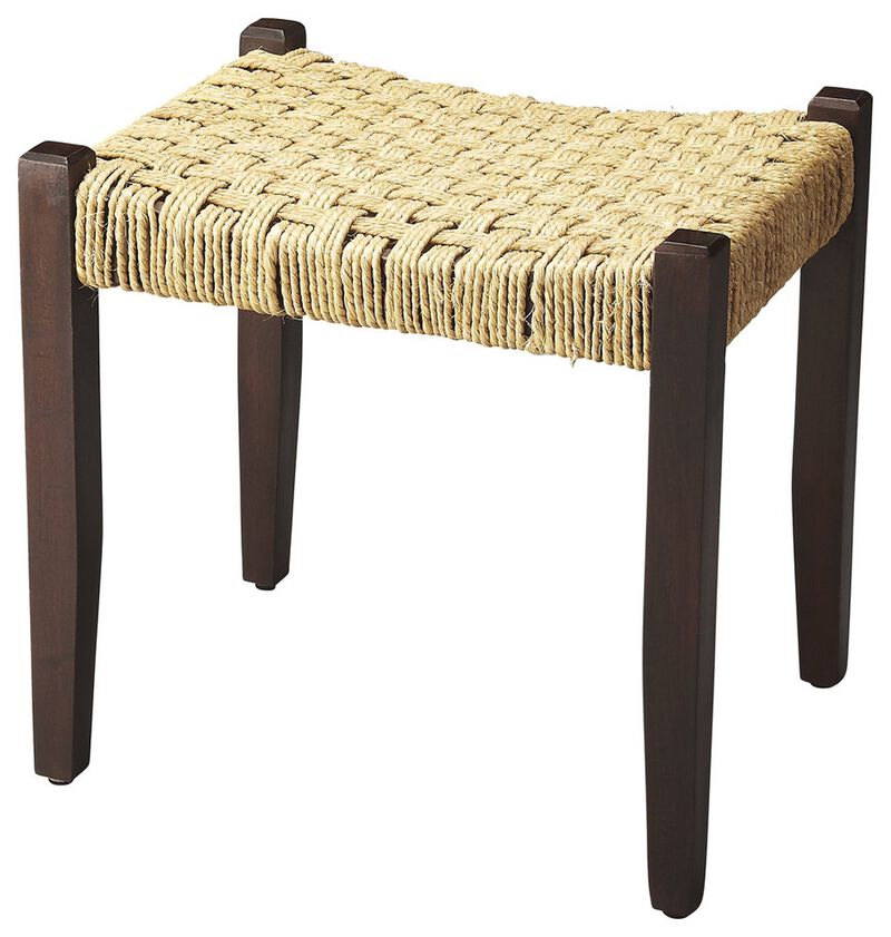 Homezia Solid Wood And Woven Jute Stool