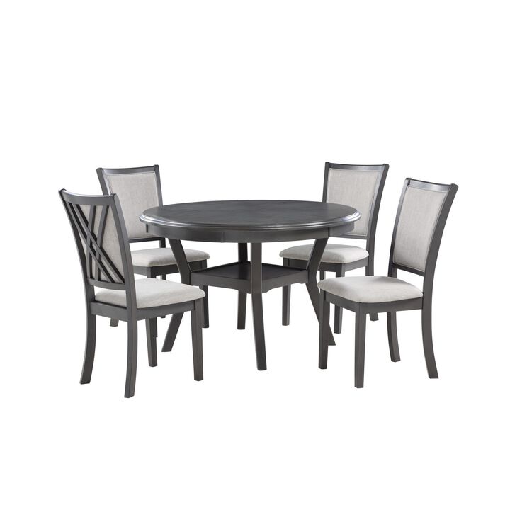 Isla 5 Piece Dining Table Set, Diamond Pattern, 4 Crossback Chairs, Gray - Benzara