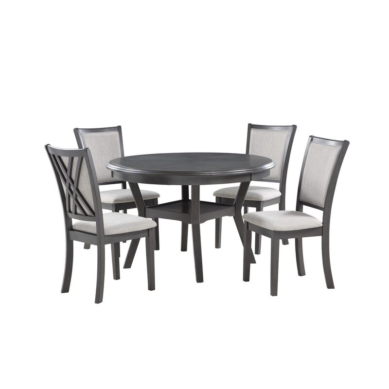 Isla 5 Piece Dining Table Set, Diamond Pattern, 4 Crossback Chairs, Gray - Benzara