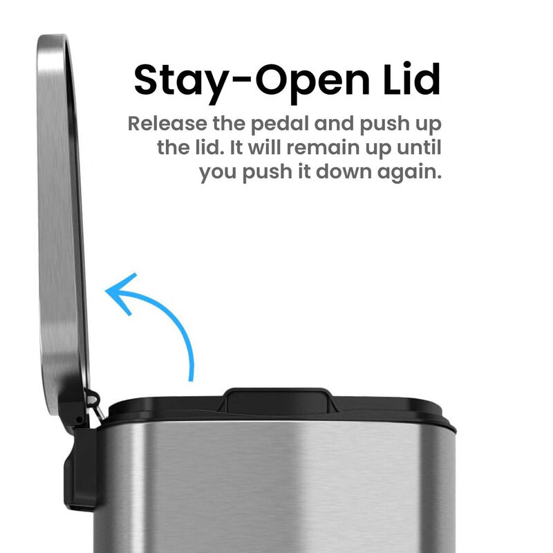 iTouchless SoftStep Stainless Steel Step Trash Can with AbsorbX Odor Filter and Removable Inner Bucket 13.2 Gallon Silver