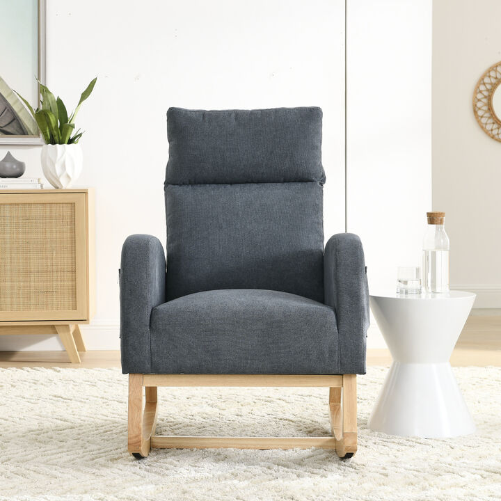 27.6"W Modern Accent High Backrest Living Room Lounge Arm Rocking Chair, Two Side Pocket（W83453347）