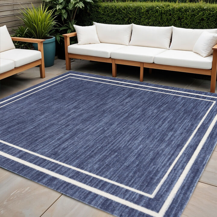 HomeRoots 5' Navy Blue And Ivory Square Indoor Outdoor Area Rug
