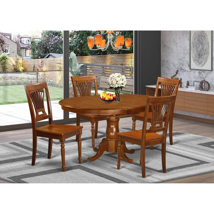 5 Pc Portland Table having 18" Leaf and 4 hard wood Seat Chairs in Saddle Brown .