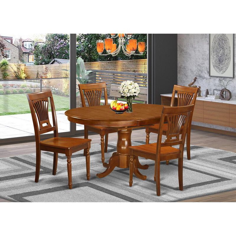 5 Pc Portland Table having 18" Leaf and 4 hard wood Seat Chairs in Saddle Brown .