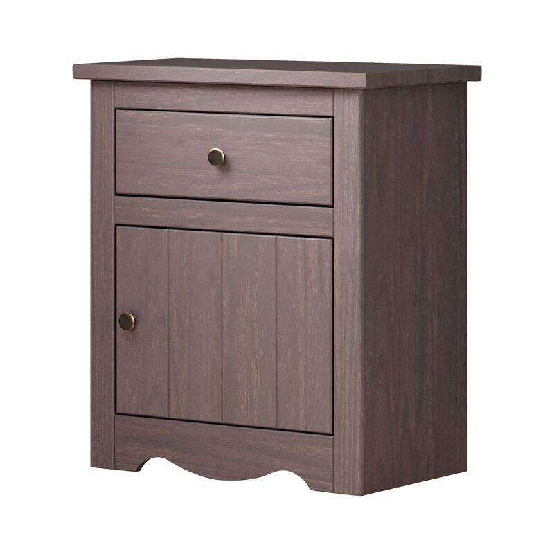 Stav Nightstand, 1 Drawer and Door, 25 Inch, Plank Style, Gray Solid Wood - Benzara