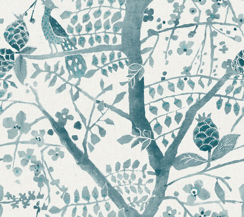 Peacock Block Print Teal Wallpaper