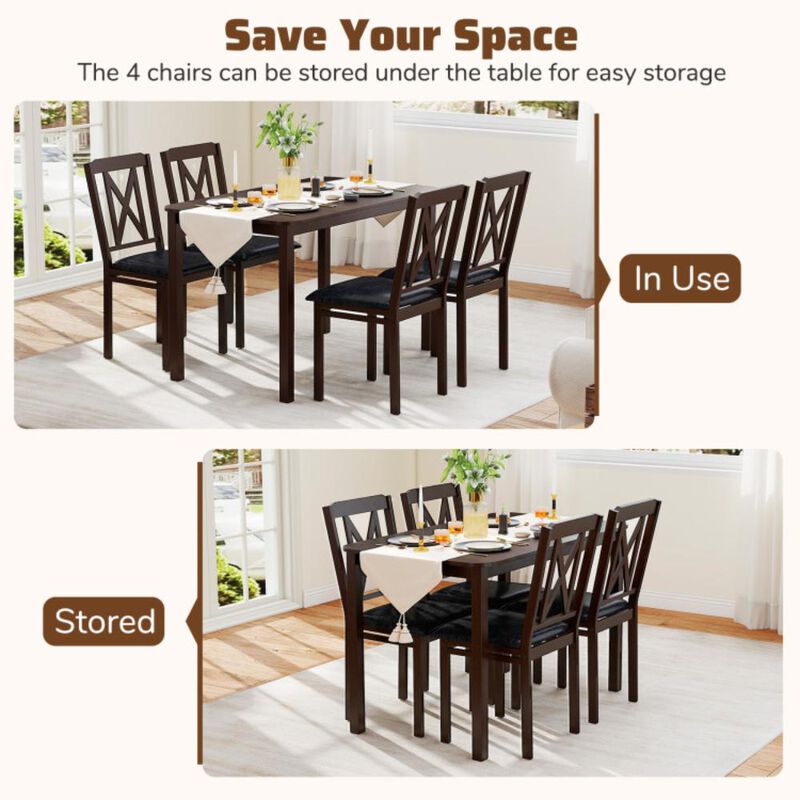 Hivvago 5-Piece Dining Table Set with Wide Tabletop and Rubber Wood Legs