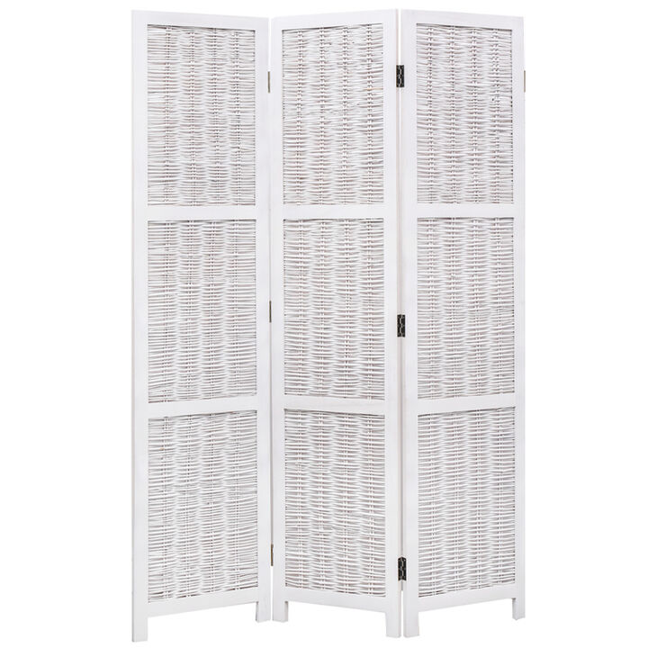 Legacy Decor 3 Panel, White Color Wicker and Wood Screen Room Divider