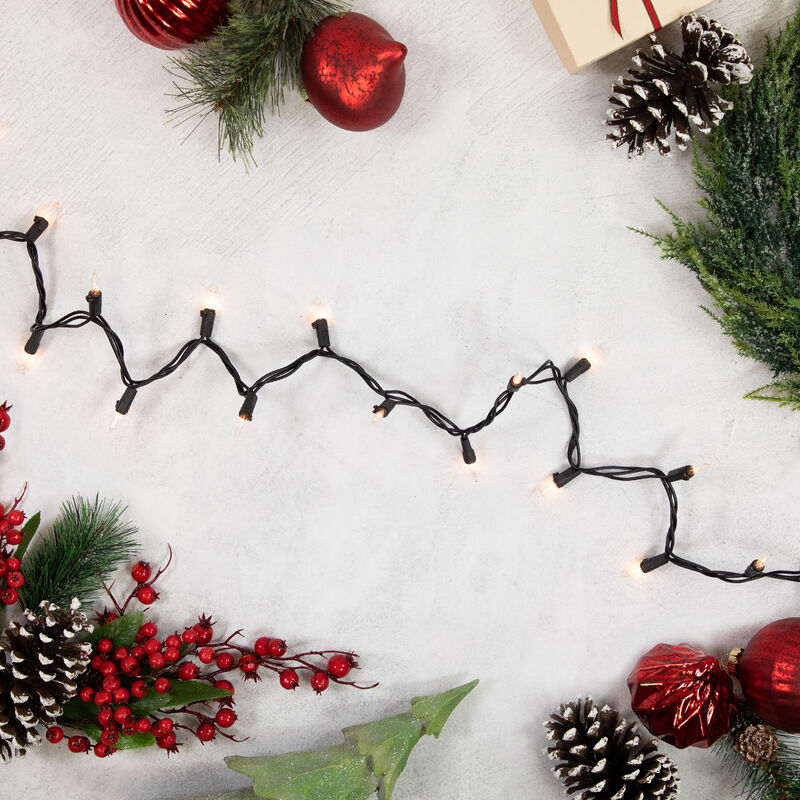 100-Count Clear Mini Christmas String Light Set - 20.25ft Black Wire image number 1